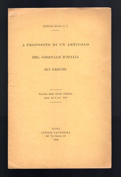 A Proposito di un articolo del Giornale d'Italia sui Gesuiti - copertina