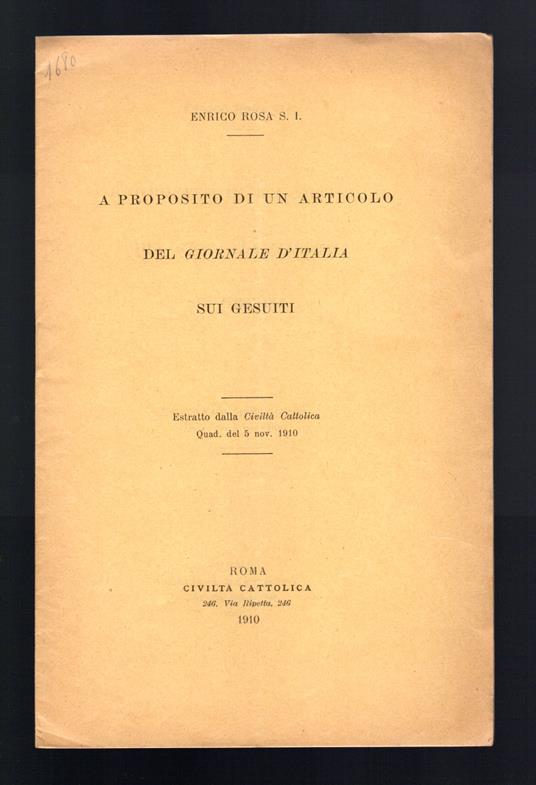A Proposito di un articolo del Giornale d'Italia sui Gesuiti - copertina