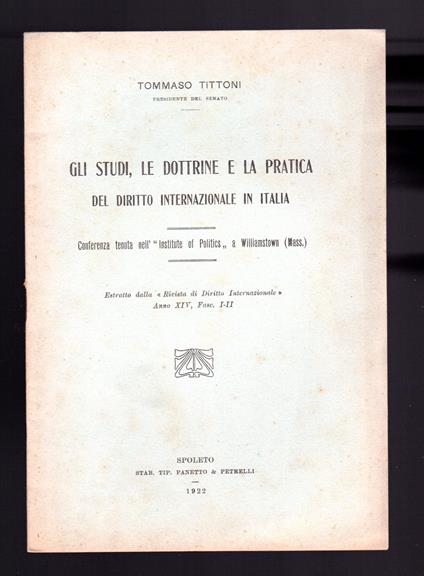 Gli studi, le dottrine, la pratica del Diritto internazionale in Italia - copertina