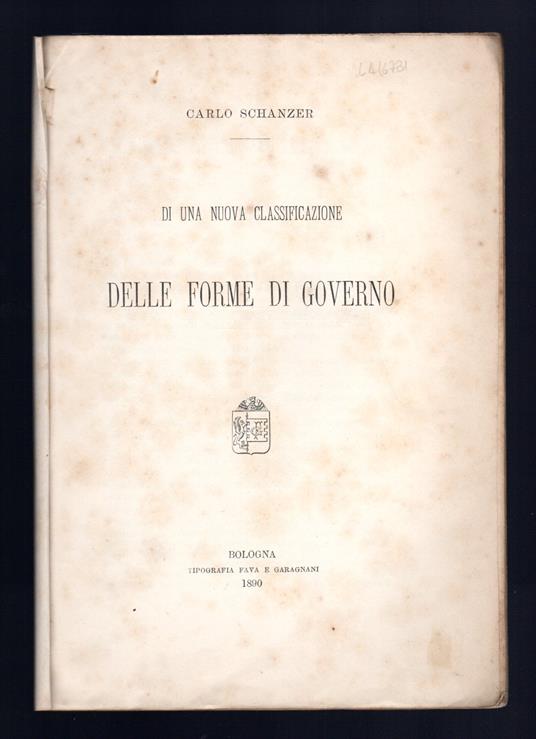 Di una nuova classificazione delle forme di Governo - copertina
