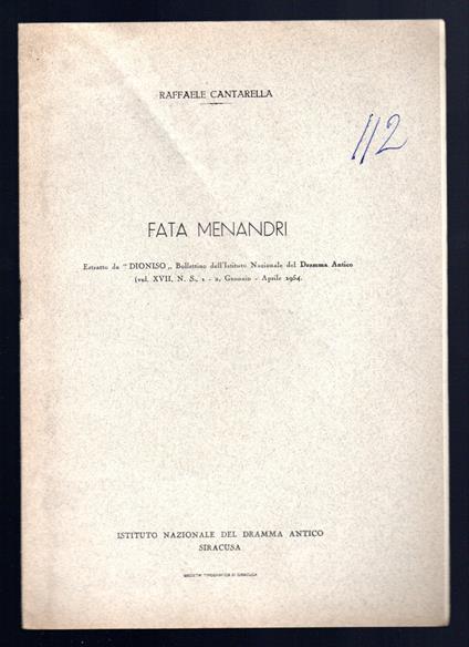 Fata Menandri - Raffaele Cantarella - copertina