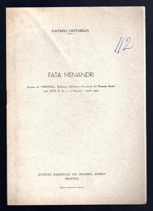 Fata Menandri - Raffaele Cantarella - copertina