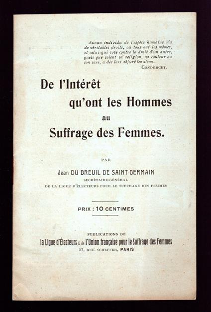 De l'Interet qu'ont les Hommes au Suffrage des Femmes - copertina