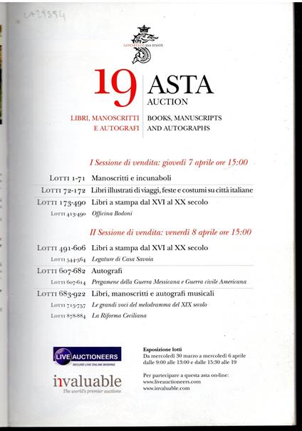 19. Asta auction. Libri manoscritti e autografi - copertina