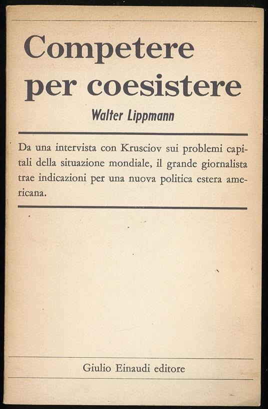 Competere per coesistere - Walter Lippmann - copertina