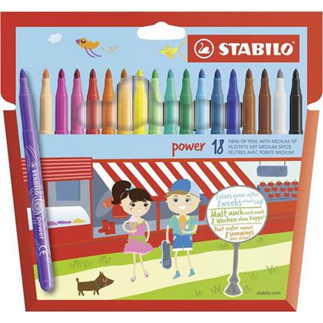 Pennarello - STABILO power - Punta Media - Astuccio da 18 - Colori assortiti