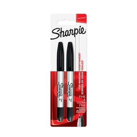 Marcatore permanente Sharpie Twin Tip doppia punta EF F - Nero in blister da 2 pz.