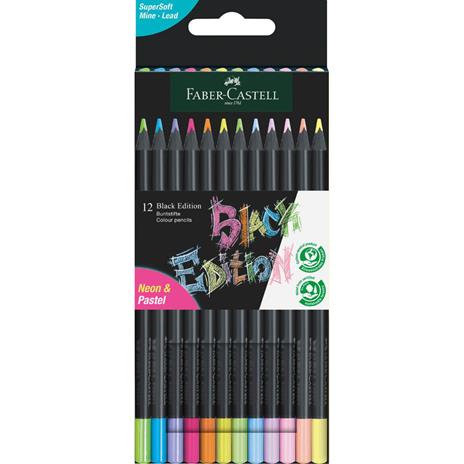 Astuccio cartone da 12 matite colorate Neon/Pastel triangolari Black Edition