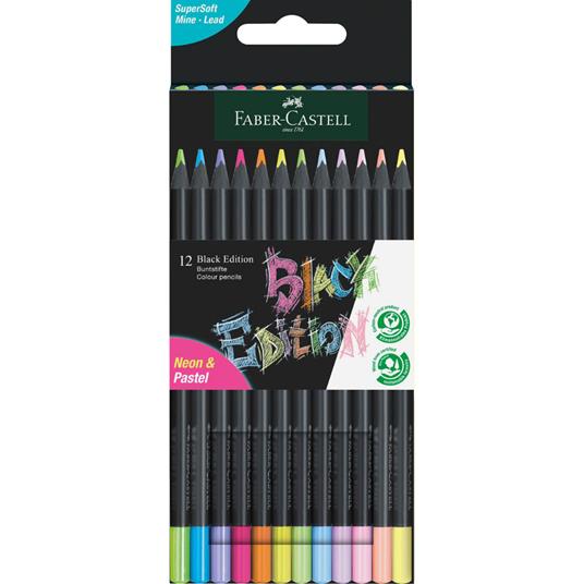 Astuccio cartone da 12 matite colorate Neon/Pastel triangolari Black Edition