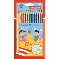 Matita colorata triangolare - STABILO Trio thick - Astuccio da 12 + temperino - Colori assortiti