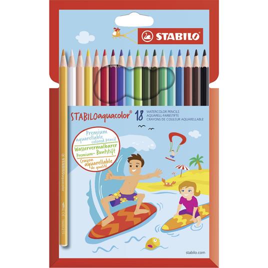 Matita colorata acquarellabile - STABILOaquacolor - Astuccio da 18 - Colori assortiti