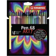 Pennarello Premium - STABILO Pen 68 - ARTY - Astuccio da 18 con appendino - 18 colori assortiti
