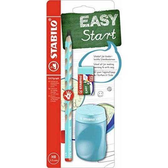 School Set - STABILO EASYgraph in Blu per Destrimani - con Gomma + Temperino