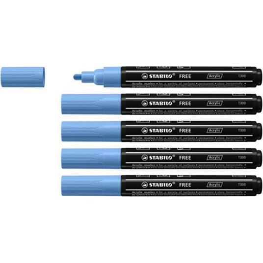 Marker acrilico - STABILO FREE Acrylic - T300 Punta rotonda 2-3mm - Confezione da 5 - Blu Cobalto