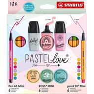 Set Creativo - STABILO Pastellove Set - Pack da 18 - 6 Fineliner Mini, 6 pennarelli premium Mini, 6 evidenziatori Mini