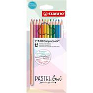 Matita colorata acquarellabile - STABILOaquacolor - Pastellove Set - Astuccio da 12 - Colori assortiti