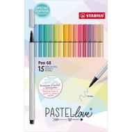 Pennarello Premium - STABILO Pen 68 - Pastellove Set - Astuccio da 15 - Colori assortiti