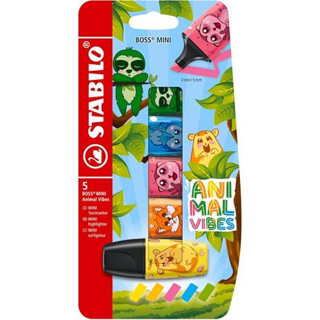 STABILO BOSS MINI - Animal Vibes - Evidenziatore - Astuccio da 5 - Colori assortiti