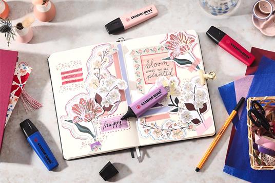 Evidenziatore - STABILO BOSS ORIGINAL NatureCOLORS Wildflower - Pack da 4 - Cipria/Blu elettrico/Giglio Viola/Borgogna - 4