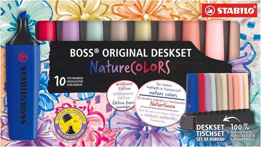 Evidenziatore - STABILO BOSS ORIGINAL NatureCOLORS Wildflower - Desk-Set - 10 Colori assortiti - 2