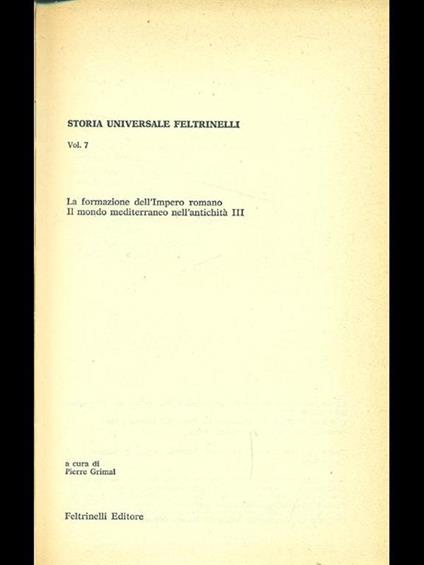 La formazione dell'impero romano. Il mondo mediterraneo nell'antichità III - Pierre Grimal - copertina
