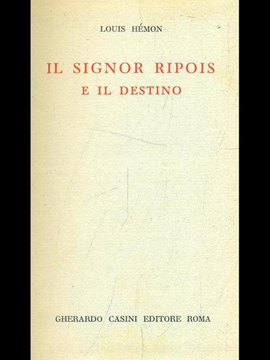 Il signor Ripois e il destino - Louis Hémon - copertina