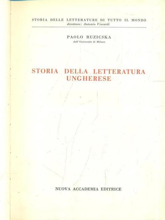 Storia della letteratura ungherese - Paolo Ruzicska - copertina