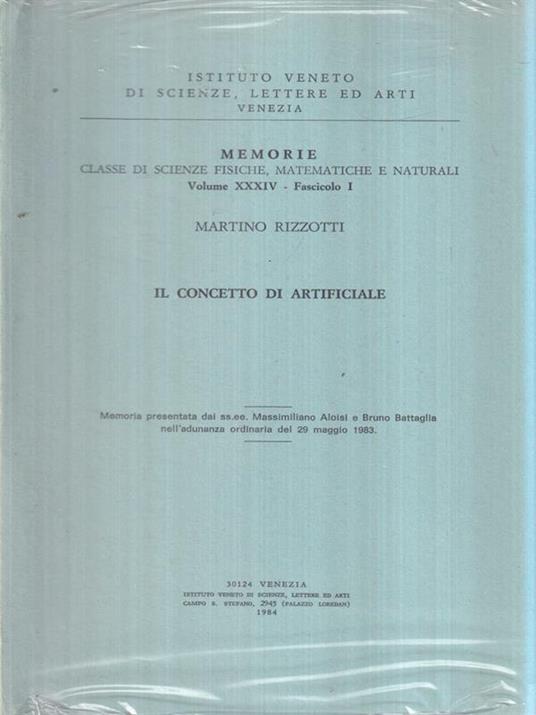 Il concetto di artificiale - Martino Rizzotti - copertina