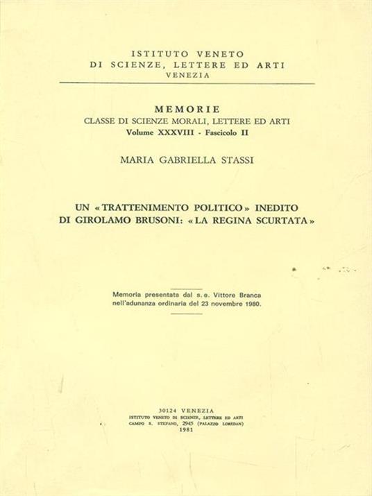 Un trattamento politico inedito di Girolamo Brusoni La regina scurtata - copertina