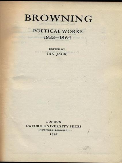 Browning. Poetical works 1833-1864 - Ian Jack - copertina