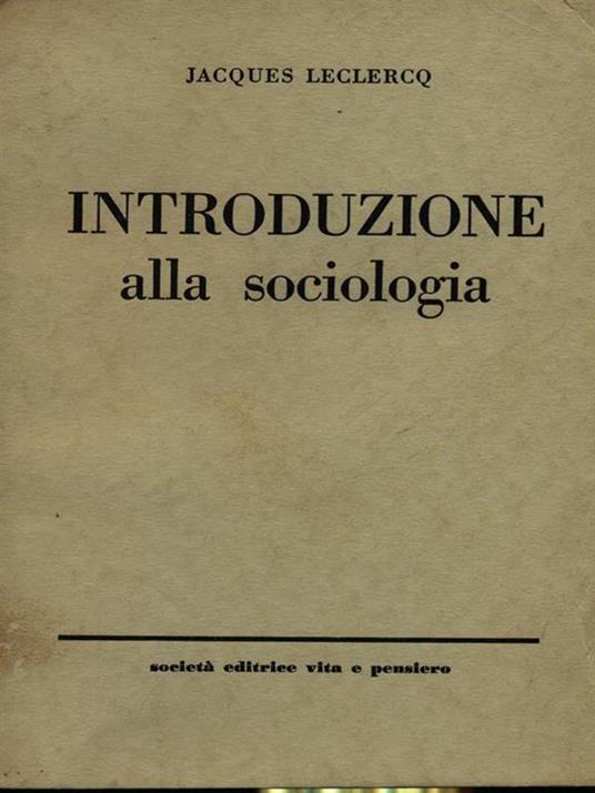 Introduzione alla sociologia - Jacques Leclercq - copertina