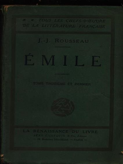 Emile tome troisieme et dernier - J.-J. Rousseau - copertina