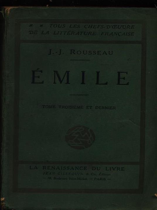 Emile tome troisieme et dernier - J.-J. Rousseau - copertina