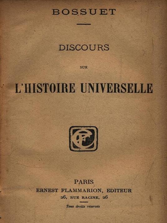   Discours sur l'histoire universelle - Jacques-Bénigne Bossuet - copertina