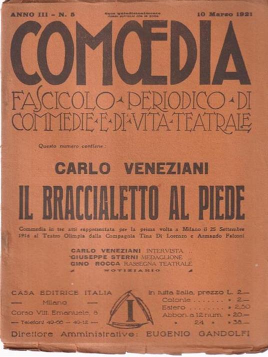 Comoedia fascicolo periodico di commedie e di vita teatrale, anno III, n. 5, 10 marzo 1921 - Carlo Veneziani - copertina