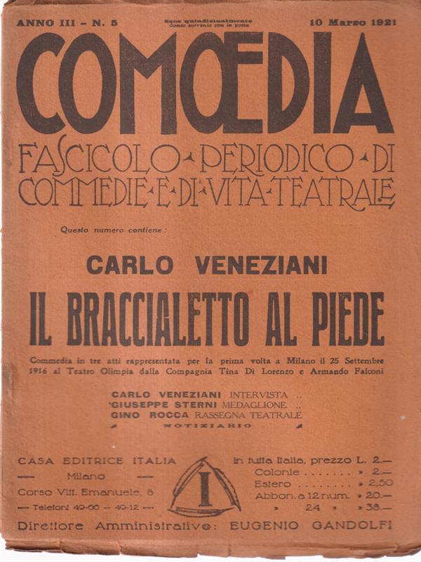 Comoedia fascicolo periodico di commedie e di vita teatrale, anno III, n. 5, 10 marzo 1921