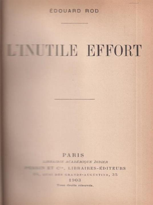 L' inutile Effort - Edouard Rod - copertina