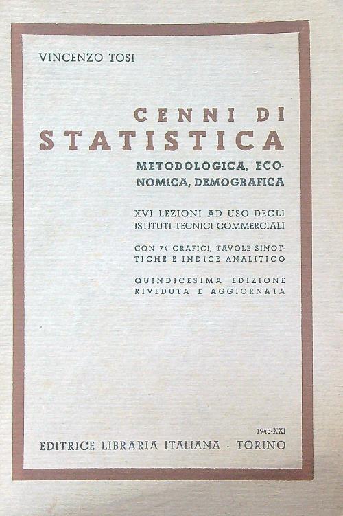 Cenni di statistica - Vincenzo Tosi - copertina