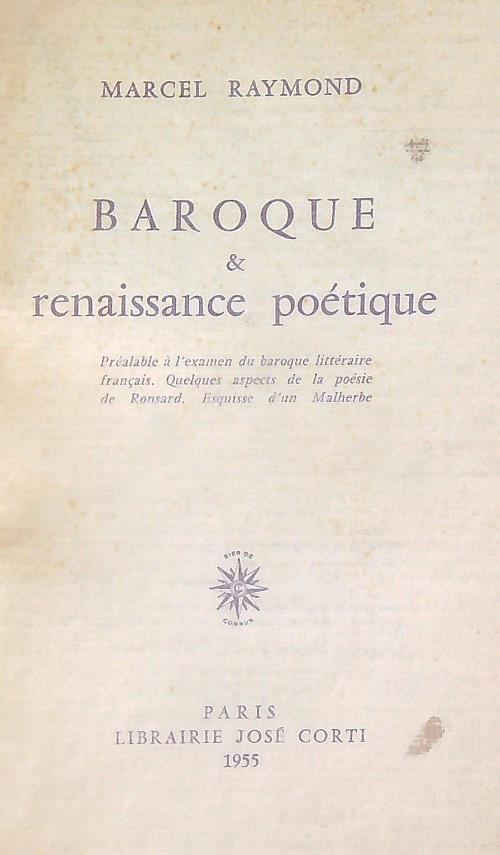 Baroque & renaissance poétique - Marcel Raymond - copertina