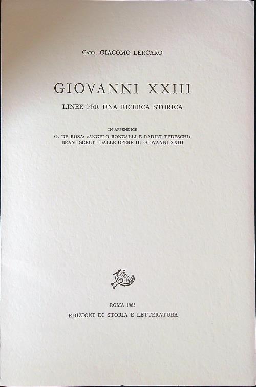 Giovanni XXIII. Linee per una ricerca storica
