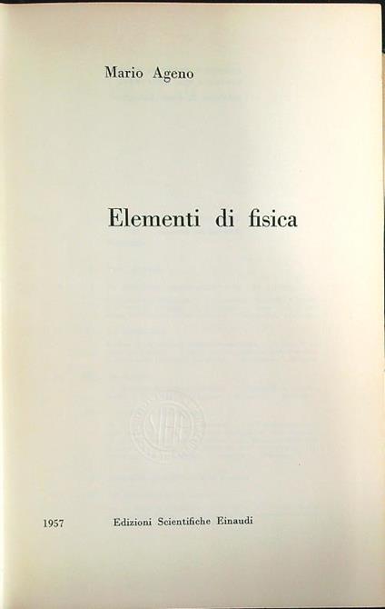 Elementi di fisica - Mario Ageno - copertina