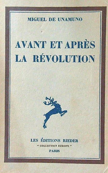 Avant et apres la revolution - Miguel De Unamuno - copertina