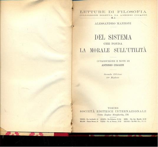 Del sistema che fonda la morale sull'utilità - Alessandro Manzoni - copertina