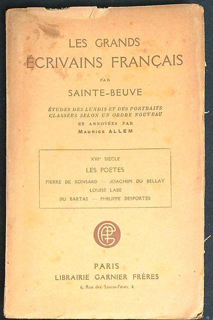 Les Grands Écrivains français Les poètes XVI siecle - Sainte Beuve - copertina