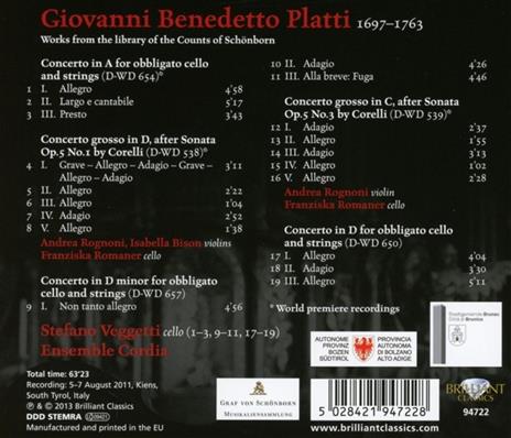 Concerti per violoncello - CD Audio di Giovanni Benedetto Platti - 2