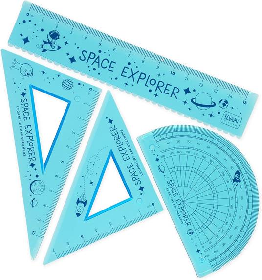 Legami - Set di Geometria, Set con Righello da 15 cm, Squadra 60° da 10 cm, Goniometro 180° per la Scuola, Custodia Inclusa - 5
