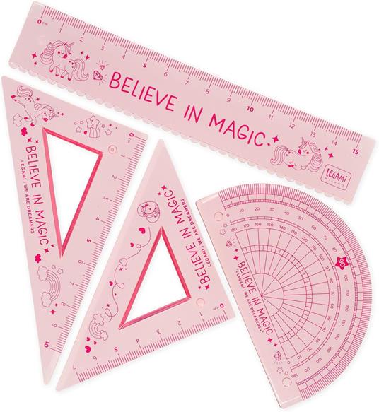 Legami - Set di Geometria, Set con Righello da 15 cm, Squadra 60° da 10 cm, Goniometro 180° per la Scuola, Custodia Inclusa - 6