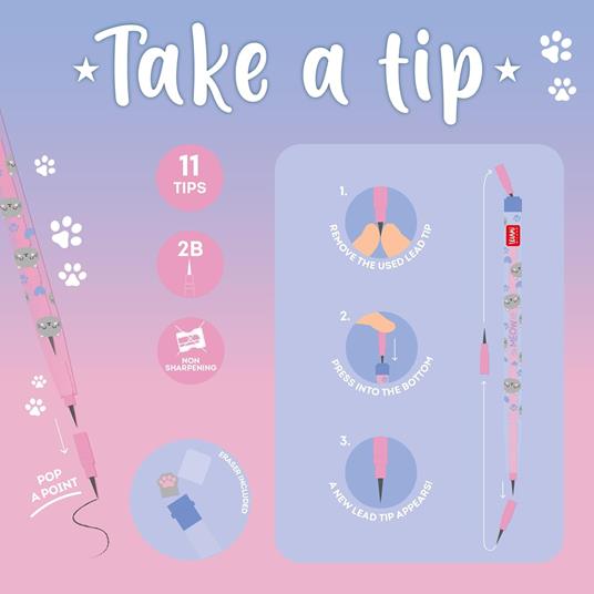 Legami - Matita Impilabile con Gomma Take a Tip, Tema Kitty, 11 Mine 2B, Senza bisogno di Temperamatite, Facile da Usare - 6