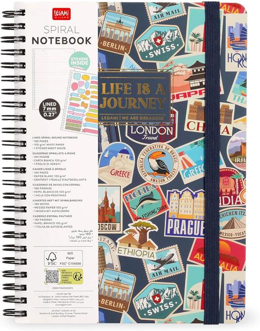 Lined Spiral-Bound Notebook - Spiral Notebook - Maxi - Travel Stickers - 6