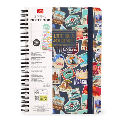 Lined Spiral-Bound Notebook - Spiral Notebook - Maxi - Travel Stickers - 7